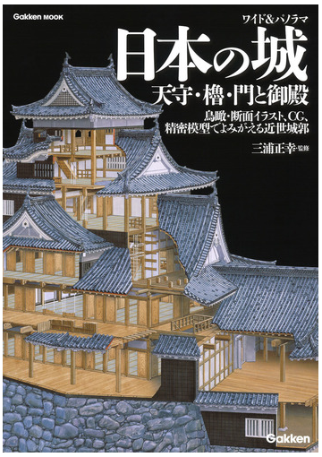 日本の城 ワイド パノラマ 天守 櫓 門と御殿 鳥瞰 断面イラスト