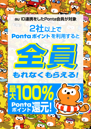 2社以上でPontaポイントを利用すると全員もれなくもらえる！最大100％Pontaポイント還元